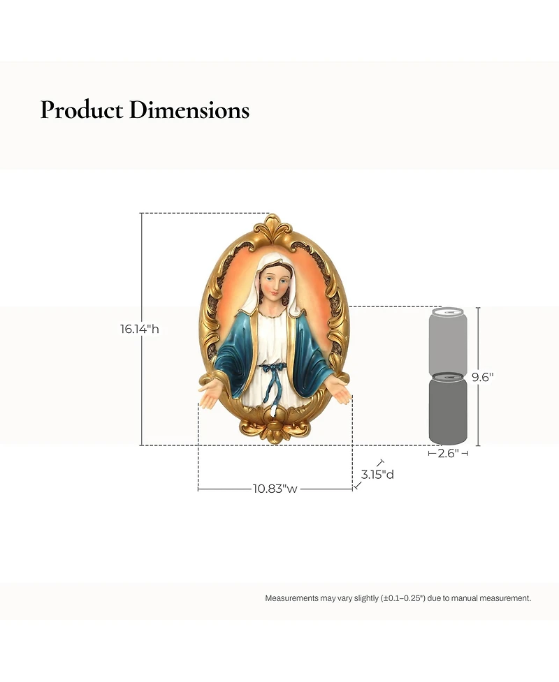 LuxenHome Blessed Virgin Mary Wall Plaque, Oval Religious Decor for Home & Prayer Space