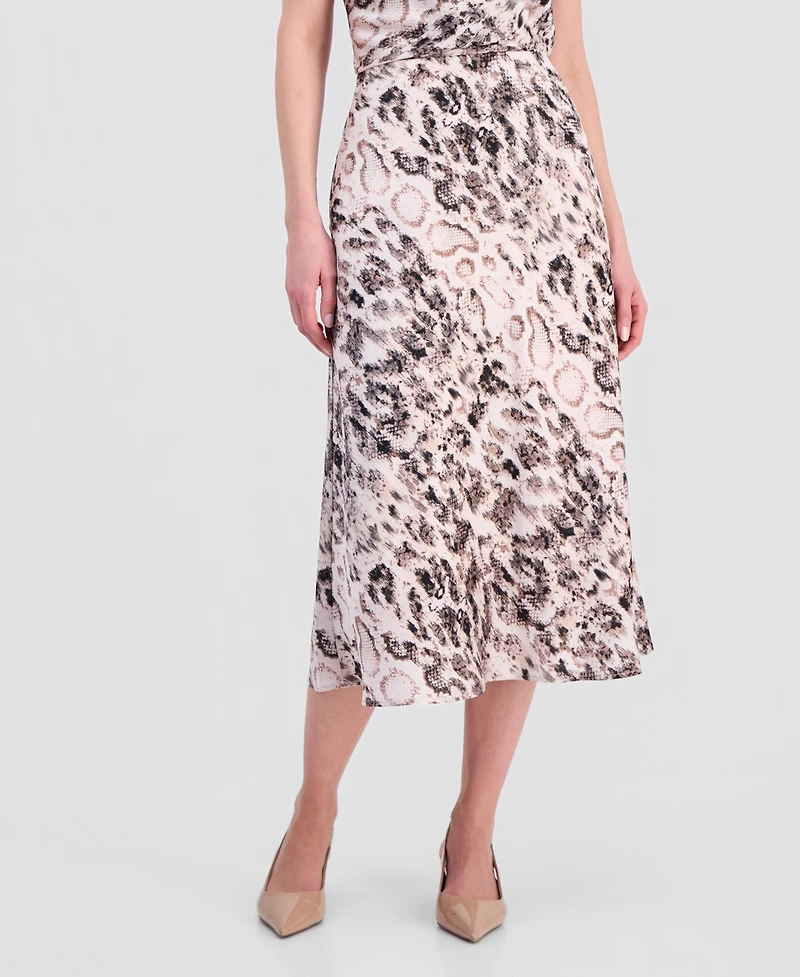 Tahari Asl Women's Printed Satin Midi Skirt