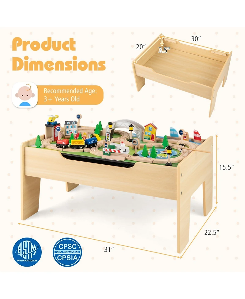 Hongge 78-Piece Wooden Railway Train Playset for Kids Ages 3 and Up