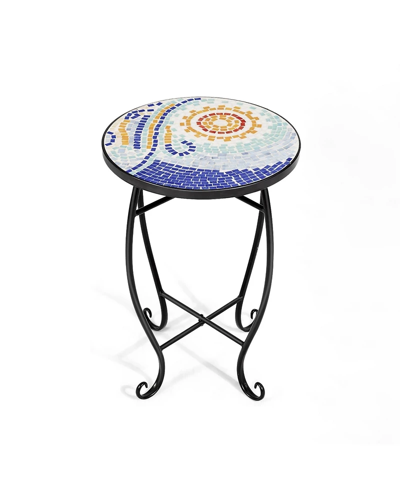 Sugift Outdoor Indoor Steel Accent Plant Stand Cobalt Table-Navy