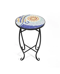 Sugift Outdoor Indoor Steel Accent Plant Stand Cobalt Table-Navy