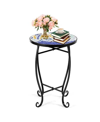 Sugift Outdoor Indoor Steel Accent Plant Stand Cobalt Table-Navy