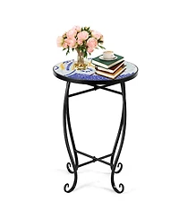 Sugift Outdoor Indoor Steel Accent Plant Stand Cobalt Table-Navy