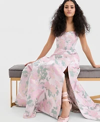 Emerald Sundae Juniors' Jacquard Lace-Up-Back Gown