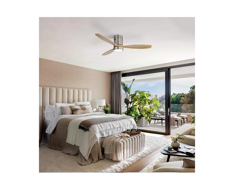 Sofucor 52-inch Modern Sand Nickel 3-Blade Flush Mount with Light and Remote Control