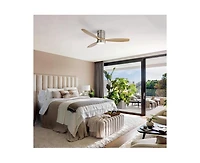 Sofucor 52-inch Modern Sand Nickel 3-Blade Flush Mount with Light and Remote Control