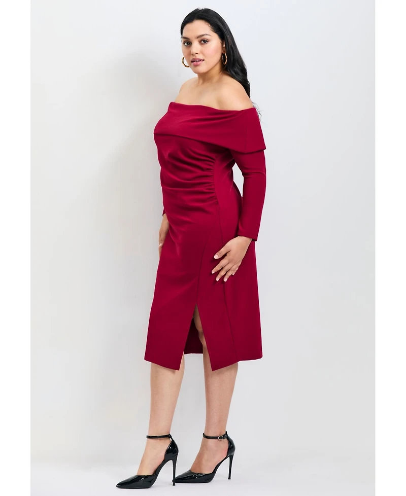 Avenue Women's Plus Collette Off Shoulder Gathered Waist Dress