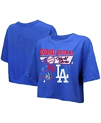 Majestic Threads Women's Shohei Ohtani Royal Los Angeles Dodgers 2025 World Series Name Number Boxy Cropped T-Shirt