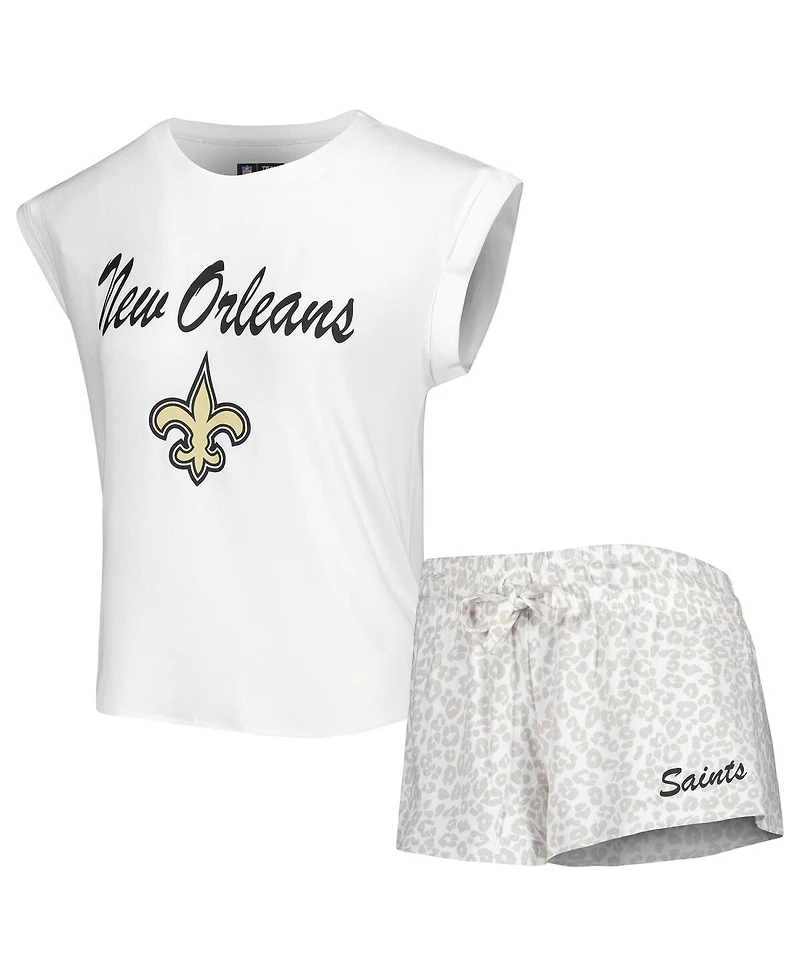Concepts Sport 2-Piece Women's White/Cream New Orleans Saints Montana Knit Top and Shorts Sleep Set