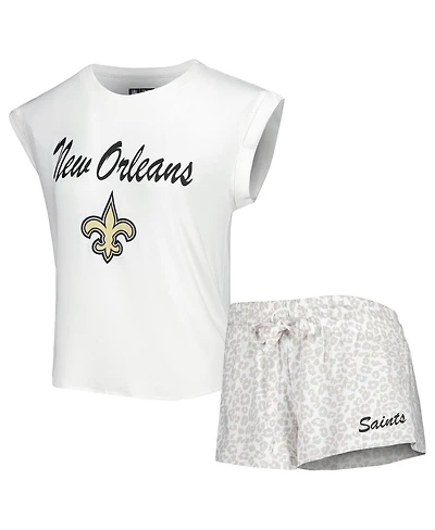 Concepts Sport 2-Piece Women's White/Cream New Orleans Saints Montana Knit Top and Shorts Sleep Set