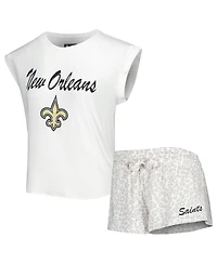 Concepts Sport 2-Piece Women's White/Cream New Orleans Saints Montana Knit Top and Shorts Sleep Set