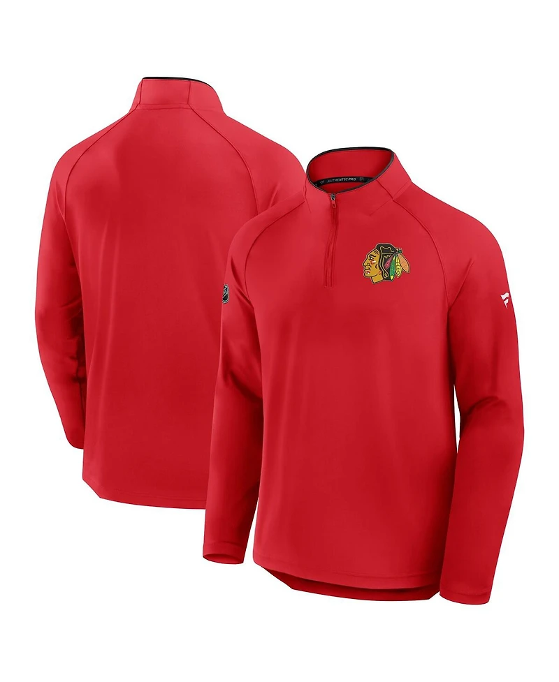 Fanatics Men's Red Chicago Blackhawks Authentic Pro Rink Training Centennial Raglan Quarter-Zip Pullover Hoodie