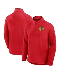 Fanatics Men's Red Chicago Blackhawks Authentic Pro Rink Training Centennial Raglan Quarter-Zip Pullover Hoodie