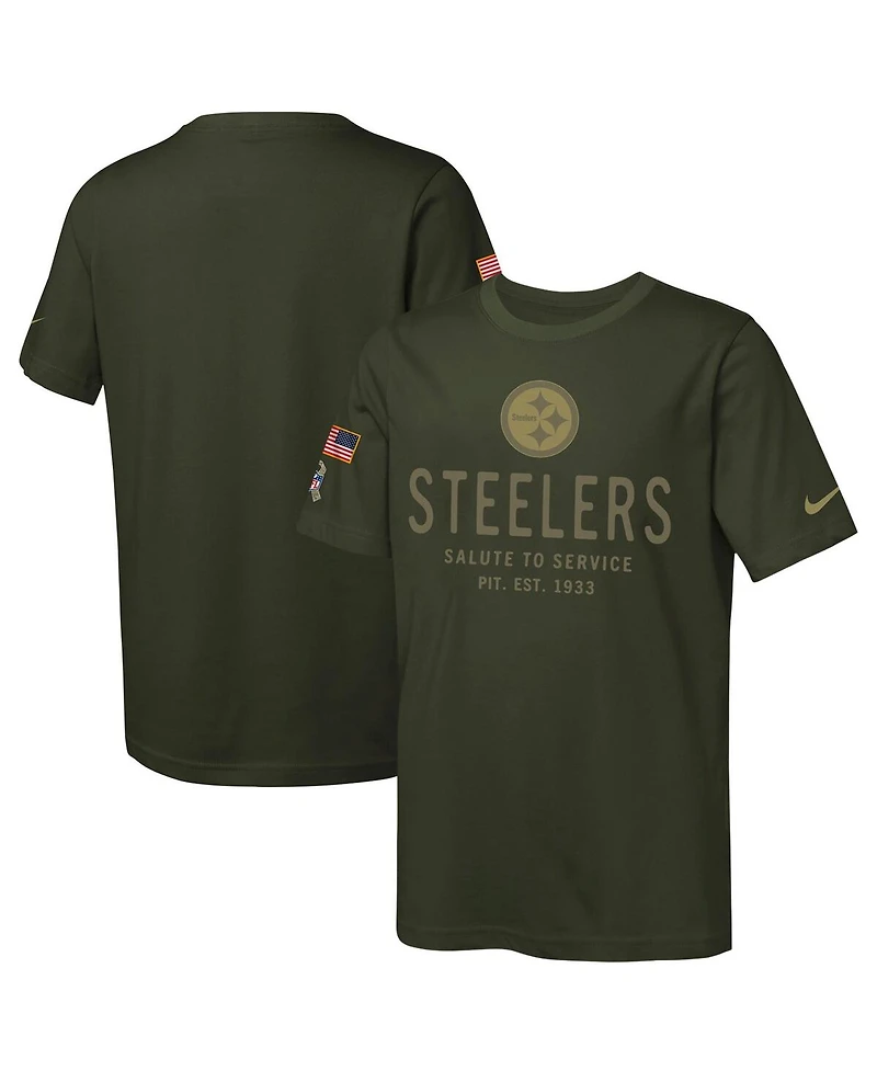 Nike Big Boys and Girls Olive Pittsburgh Steelers 2025 Salute to Service Sideline Dri-fit T-Shirt