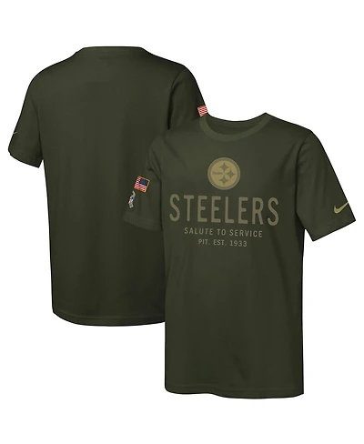 Nike Big Boys and Girls Olive Pittsburgh Steelers 2025 Salute to Service Sideline Dri-fit T-Shirt
