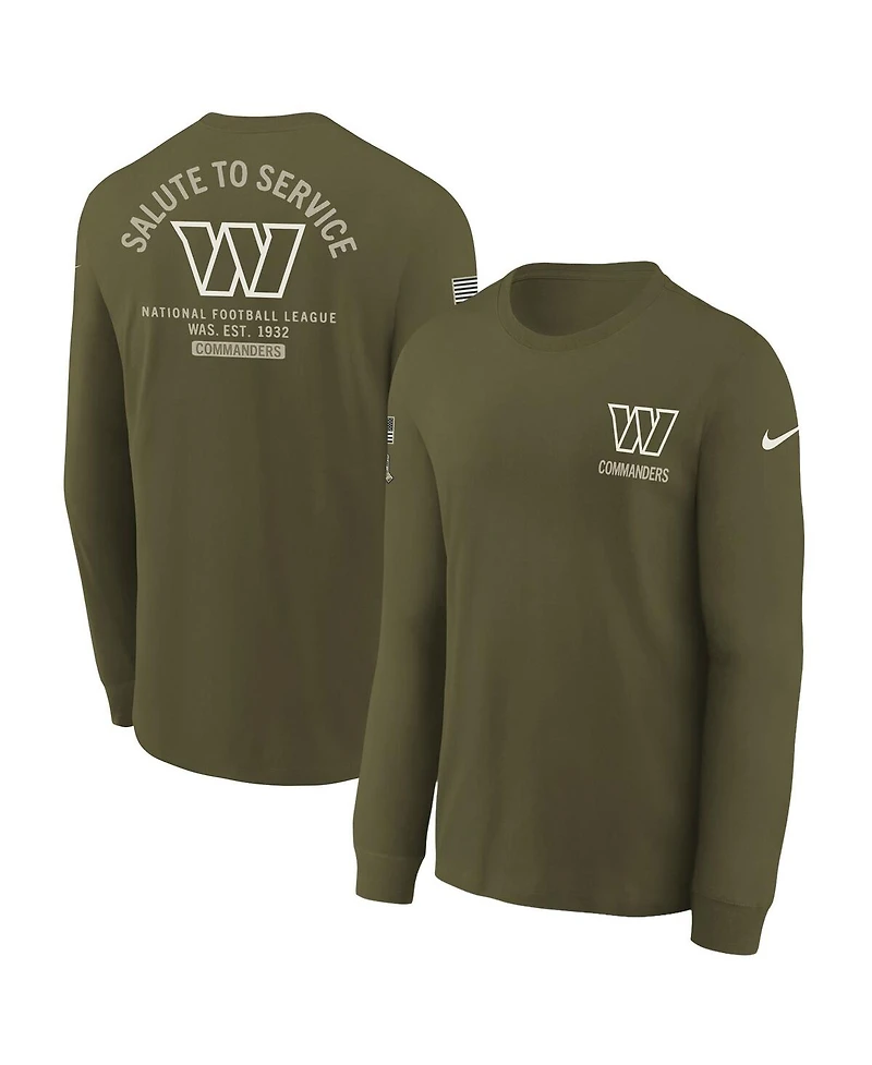 Nike Big Boys and Girls Olive Washington Commanders 2025 Salute to Service Sideline Dri-fit Long Sleeve T-Shirt