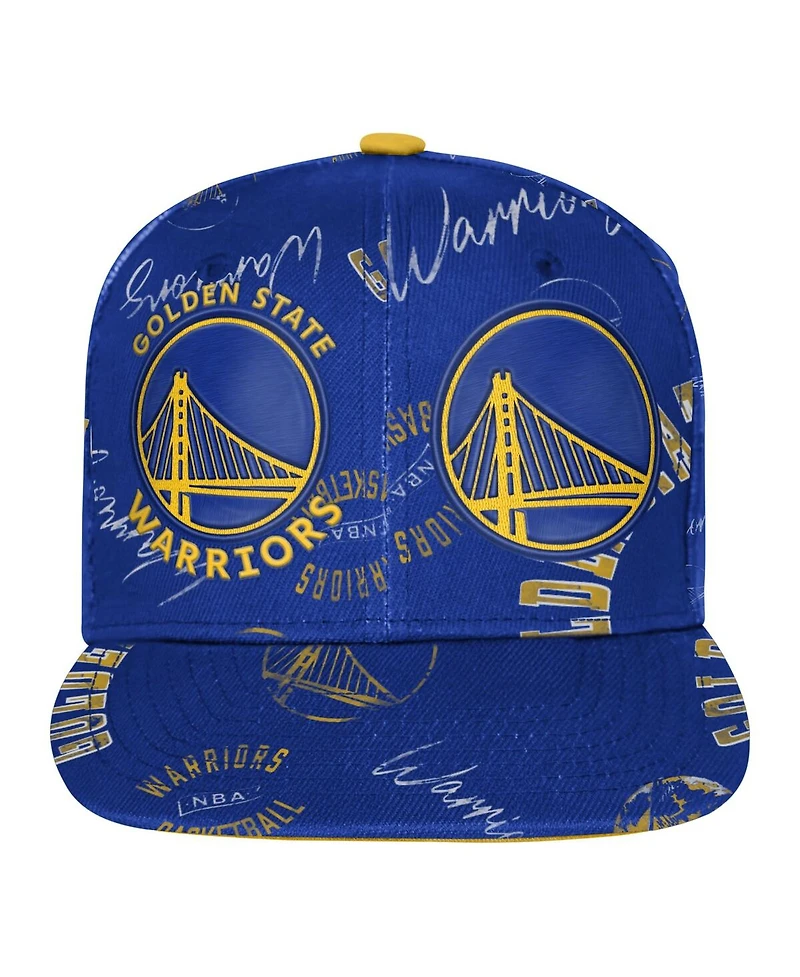 Outerstuff Big Boys and Girls Royal Golden State Warriors Street Hooper Allover Print Snapback Hat