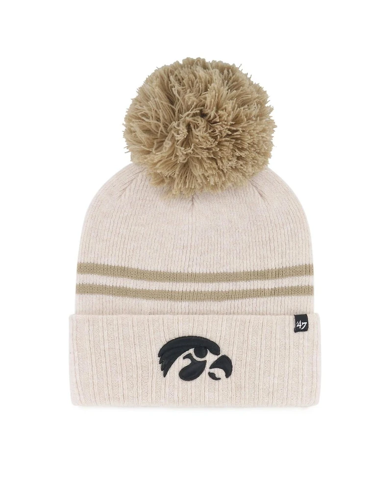 '47 Brand Women's Natural Iowa Hawkeyes Core Inline Latte Cuffed with Pom Knit Hat