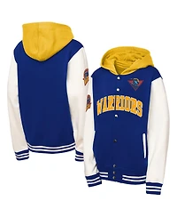 Mitchell & Ness Big Boys and Girls Royal Golden State Warriors Hardwood Classics Courtside Fleece Full-Snap Hoodie Jacket