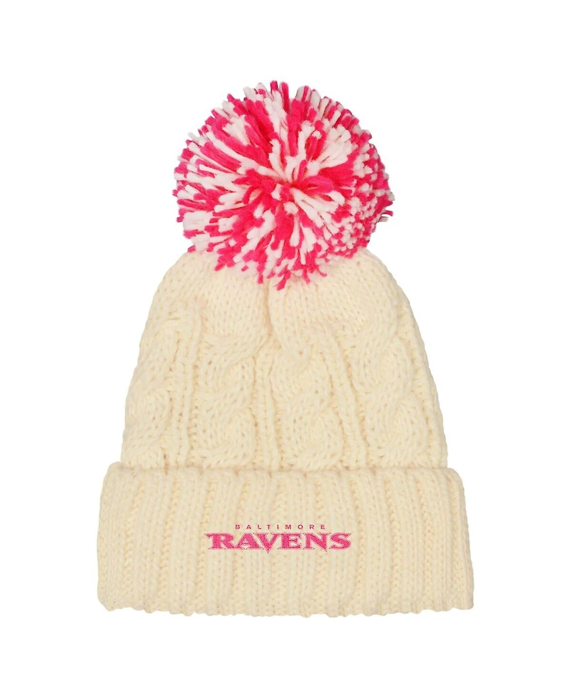Outerstuff Girls White Baltimore Ravens Cable Cuffed with Pom Knit Hat
