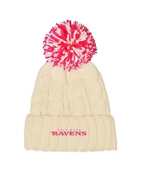 Outerstuff Girls White Baltimore Ravens Cable Cuffed with Pom Knit Hat