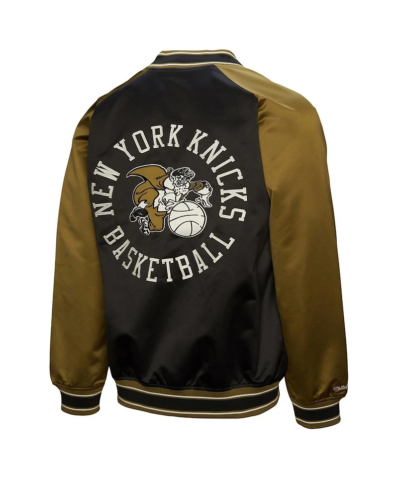 Mitchell & Ness Men's Olive/Black New York Knicks Clutch Satin Raglan Full-Snap Jacket