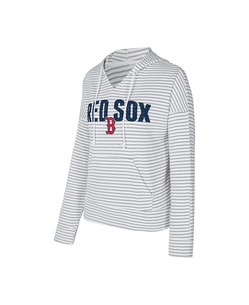 Concepts Sport Women's White/Gray Boston Red Sox Liftoff Striped V-Neck Hoodie