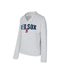 Concepts Sport Women's White/Gray Boston Red Sox Liftoff Striped V-Neck Hoodie