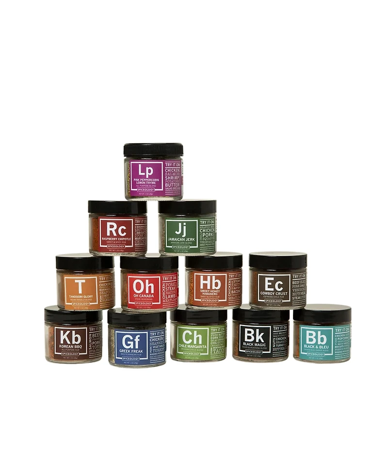 Uncommon Goods Periodic Table of Flavor Glass Jar Spice Rub Set, 12-Pc.
