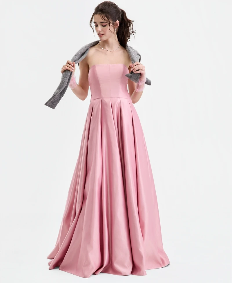 B Darlin Juniors' Strapless Bow-Back Gown