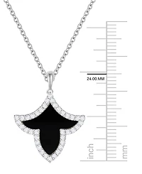 Macy's Onyx Inlay (3/4 ct. t.w.) & Lab-Grown White Sapphire (1/3 Pendant Necklace Sterling Silver (also Jade Inlay)