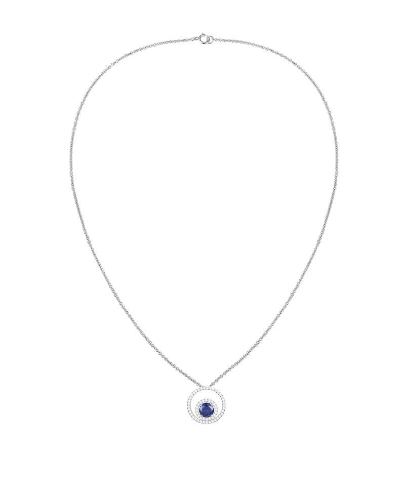 Macy's Lab-Grown Sapphire (1 ct. t.w.) & White (1/3 Pendant Necklace 14k Gold Over Sterling Silver (also Ruby Emerald)