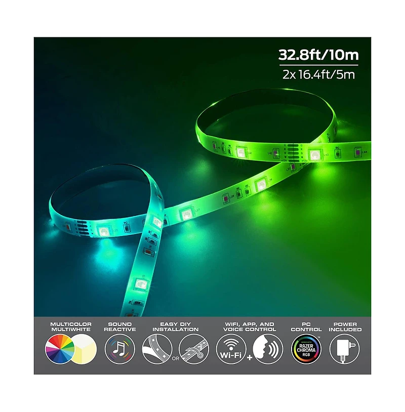 Monster Cable Monster 32.8ft Sound Reactive Smart Multi-Color Multi-White Led Light Strip