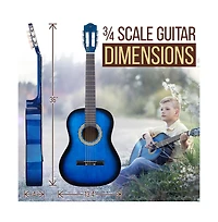 Pyle 36'' -Inch 6-String Classic Guitar - 3/4 Size Scale Guitar with Digital Tuner & Accessory Kit, (Blue burst