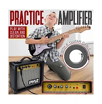 Pyle 30" Kids Electric Guitar Kit with Amplifier, Accessory Pack - Black Gloss, PEGKT30