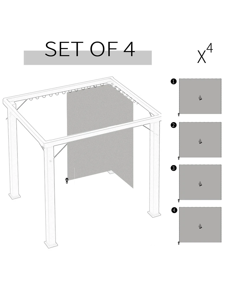 Outsunny 10' x 10' Universal Gazebo Sidewall Set with 4 Panels, 40 Hooks/C-Rings Included for Pergolas & Cabanas, Light Gray
