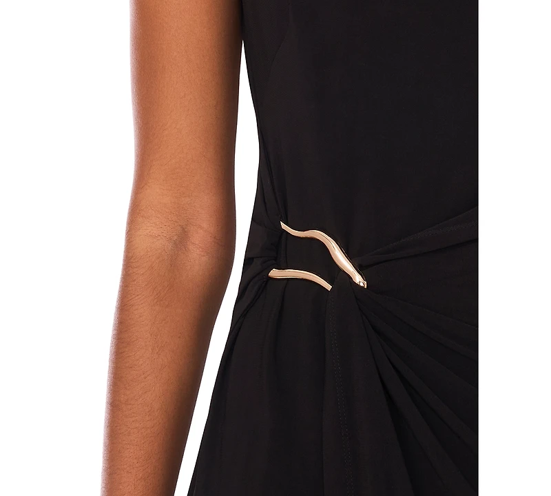 Msk Women's Sleeveless Boat-Neck Ponte-Knot Wrap Midi Dress