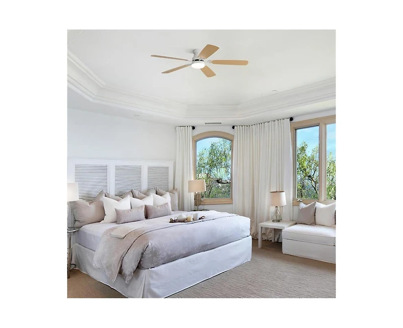 52-inch Modern White 5 blades Three-color Dimmable Ceiling Fan Led Light with Six-speed Remote Control and Timing Function