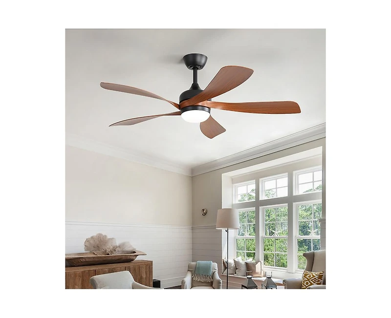 52-inch Minimalist Black 5-Blade Flush Mount with Remote Control and Led Light