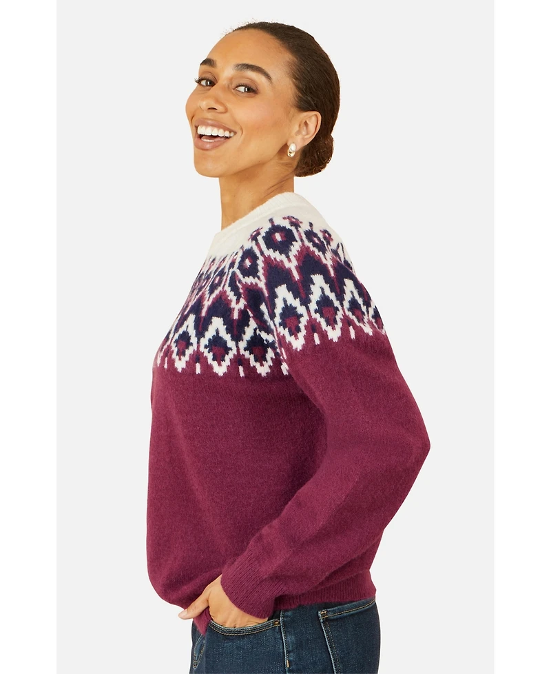 Yumi Women's Fair Isle Relaxed Fit Knitted Sweater