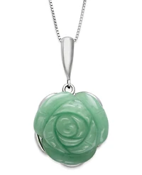 Macy's Jade Carved Flower Pendant Necklace in Sterling Silver