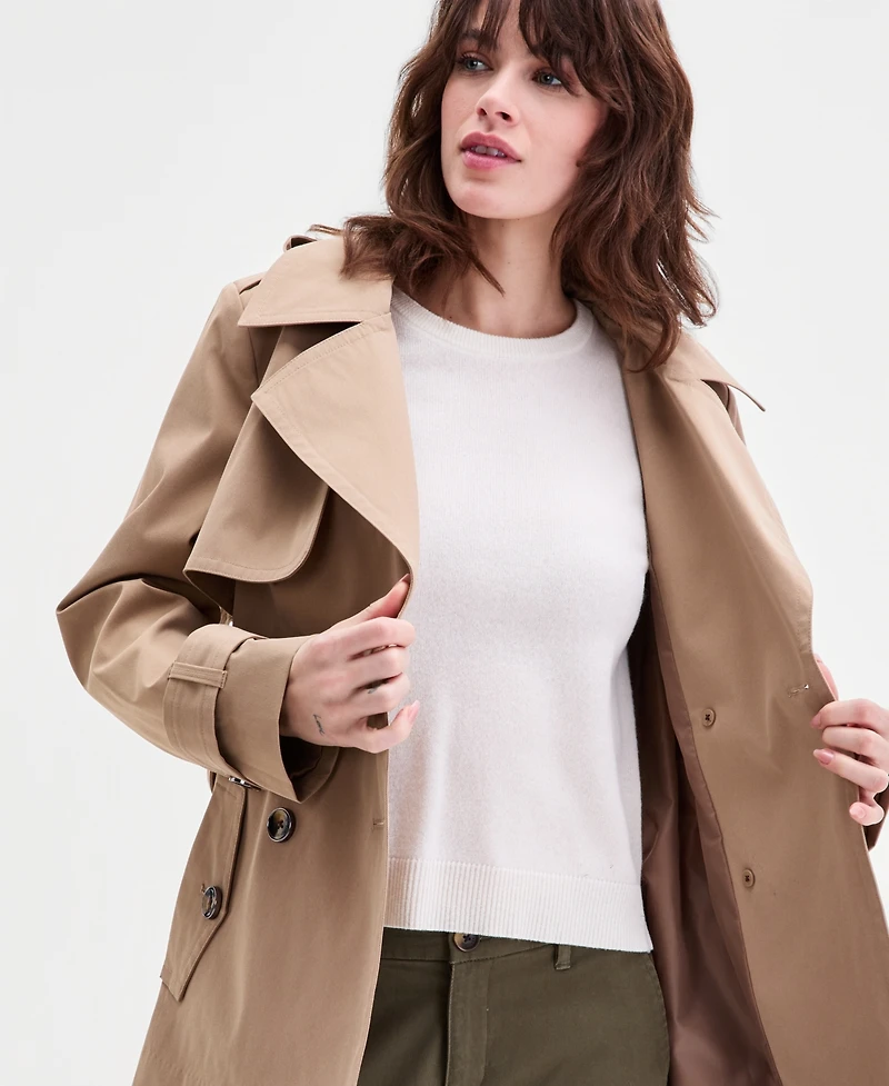 London Fog Women's Short Double-Breasted Belted Trench Coat