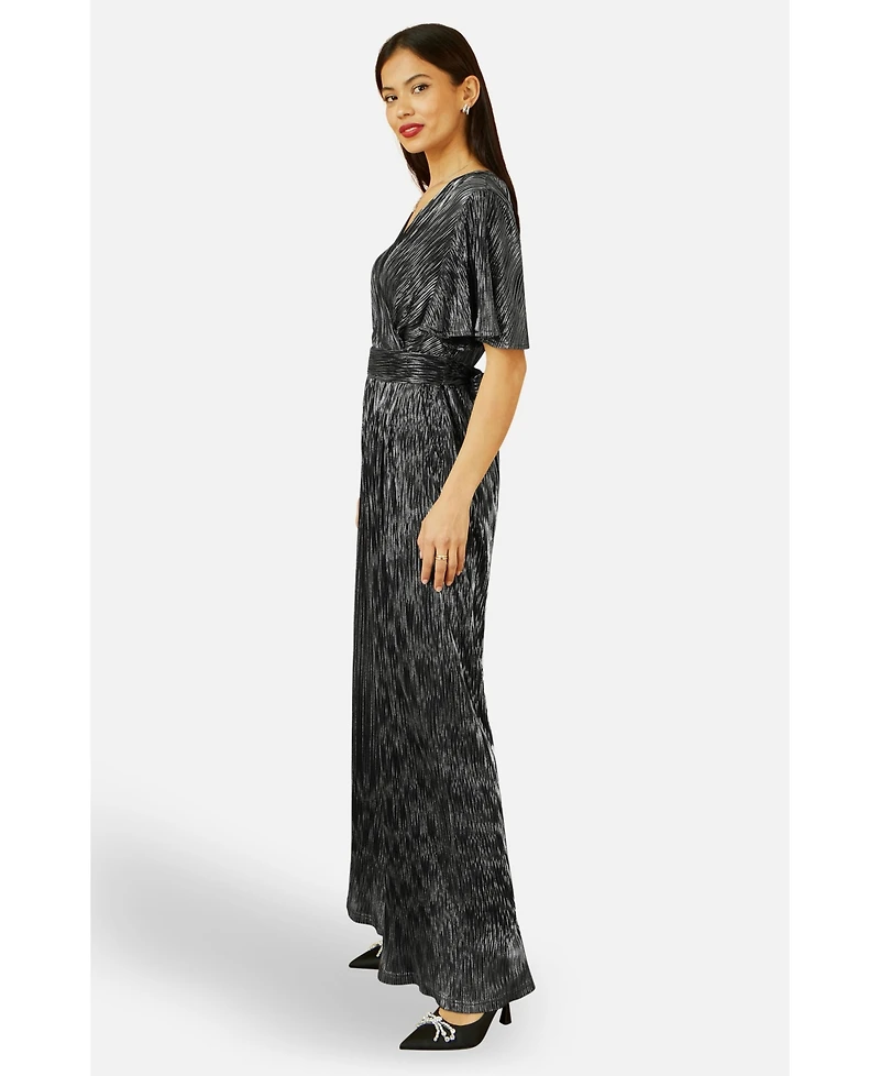 Yumi Women's Pleated Jumpsuit With V Neck