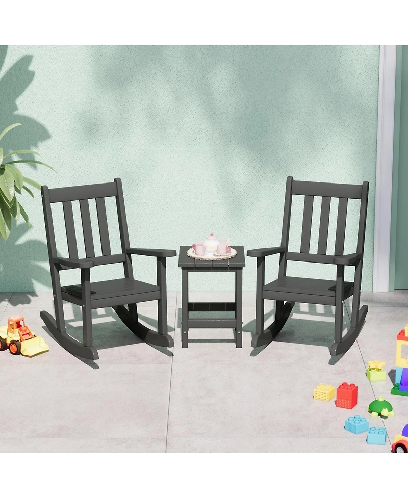 WestinTrends 3-Piece Kids Outdoor Rocking Chairs Set With Square Side Table