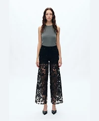 Bayeas Women's High-Rise Embroidered Lace Rhinestone Wide-Leg Jeans