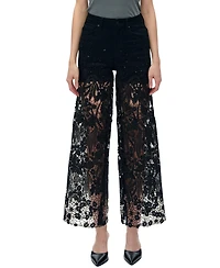 Bayeas Women's High-Rise Embroidered Lace Rhinestone Wide-Leg Jeans