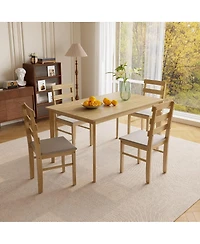 Maison Boucle 5-Piece Solid Wood Dining Table Set with 4 Upholstered Chairs, Natural Finish Kitchen Table and Chair Set for Dining Room