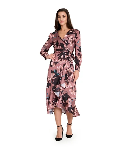 Tahari Asl Women's V-Neck Ruffle Midi Dress