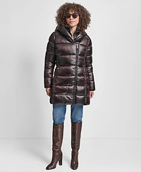 Dkny Women's Bibbed Shawl-Collar Packable Shine Puffer Coat