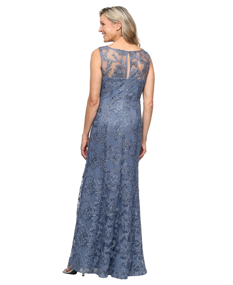 Alex Evenings Petite Sleeveless Embroidered Long Dress